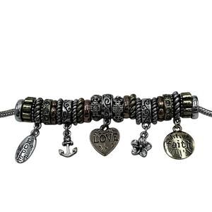 Mimmic European Silver Gold Tone Love Faith Hope Charm Bracelet New